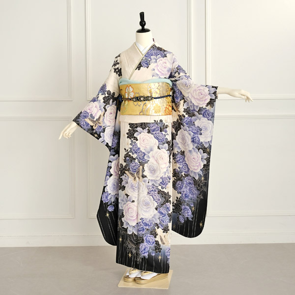 金色 花柄振袖フルセット｜振袖フルセット 赤系 友禅 金駒刺繍