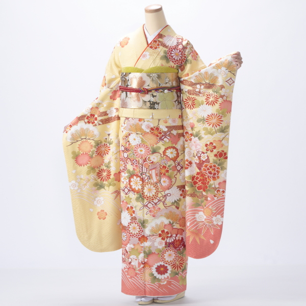 f0720121r】【からし・黄系】振袖 レンタル フルセット Mサイズ 【状態