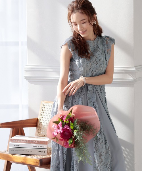 PourVous（プールヴー） ドレス 切り替えレースワンピースドレスロング