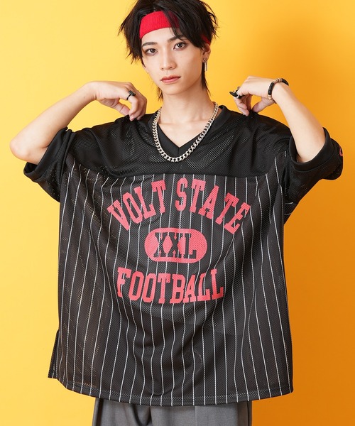tシャツ a.p.o.v. レトロロゴ＆ストライプメッシュサッカーゲーム