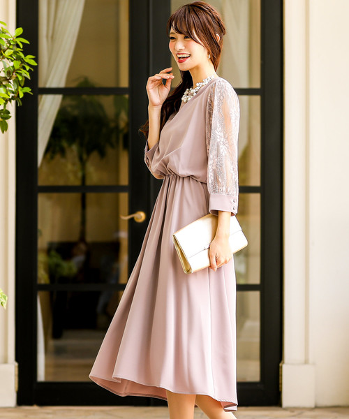 niana（ニアナ） ドレス リボンベルト付きレーススリーブ結婚式