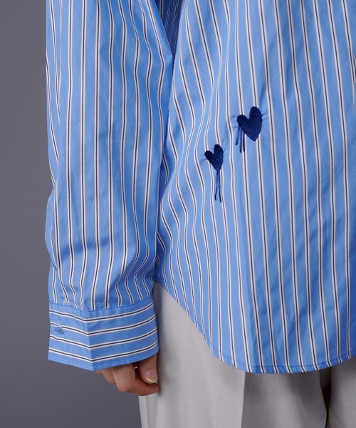 ONCILY（オンシェリー） シャツ HEART EMBROIDERY STRIPE SHIRT