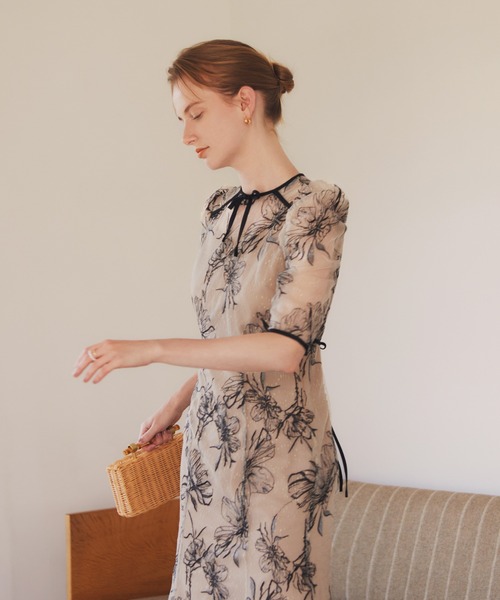 Leja（レジャ） ドレス 「LEJA」半袖花柄刺繍レースフロントバック