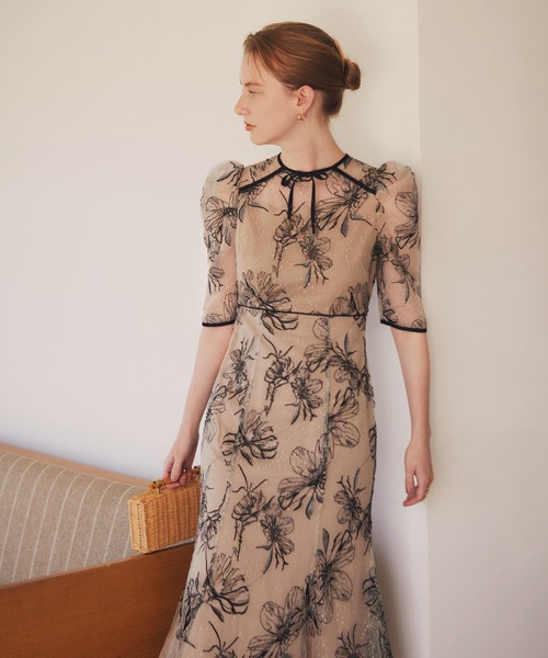 Leja（レジャ） ドレス 「LEJA」半袖花柄刺繍レースフロントバック