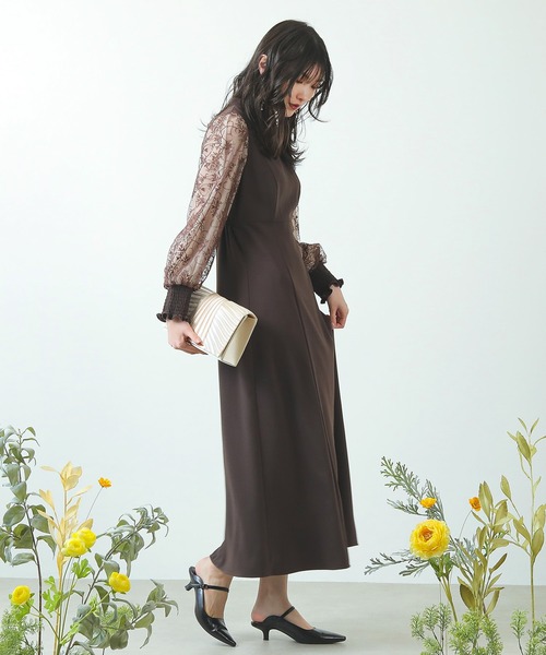 Kana ドレス 刺繍 シアー トライアングルデザイン エンブロイダリー