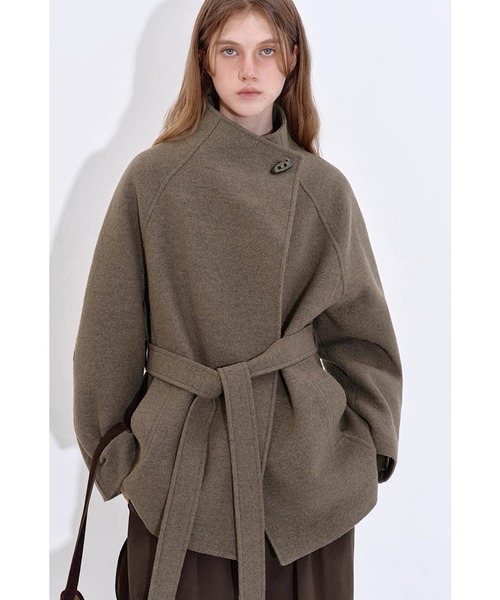 コート アウター アシンメトリープラケット ウールハーフコート