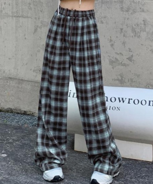 GEMEDA パンツ チェック柄ワイドパンツ「G」 レディース : ZOZOTOWN