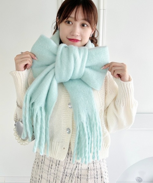 Loueme マフラー ストール ふわふわボリューム太フリンジマフラー