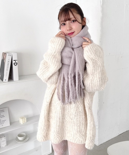 Loueme マフラー ストール ふわふわボリューム太フリンジマフラー