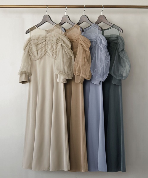 GIRL DRESS FOR NOW ドレス オープンショルダーチュールギャザー