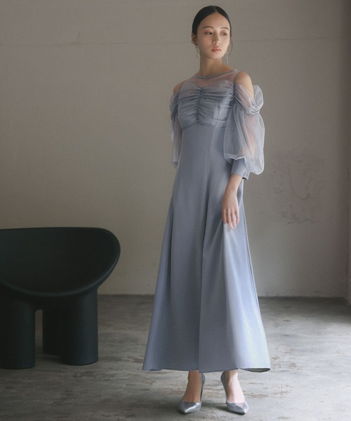 GIRL DRESS FOR NOW ドレス オープンショルダーチュールギャザー