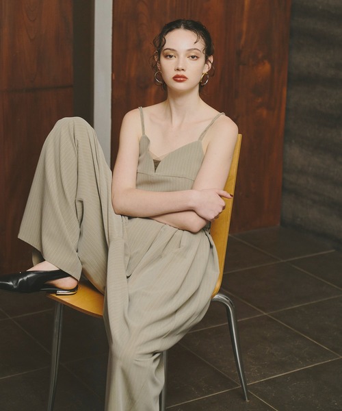 ANDRESD パンツドレス ピンストライプビスチェワイドパンツドレス