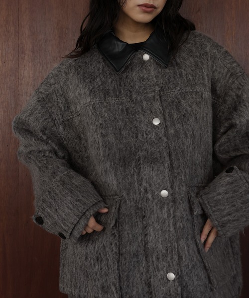 hellam（ヘラム） カバーオール レザーカラーシャギーコート