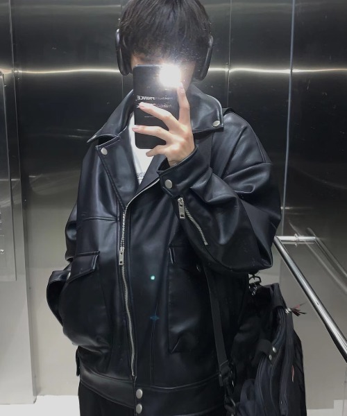 MASONPRINCE 革ジャン ライダース オーバサイズビッグポケットPUレザー