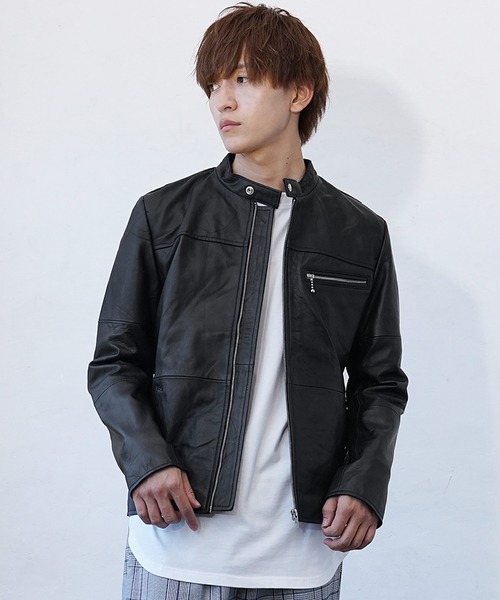ディスカウント ブラックレザー シングルライダースジャケット