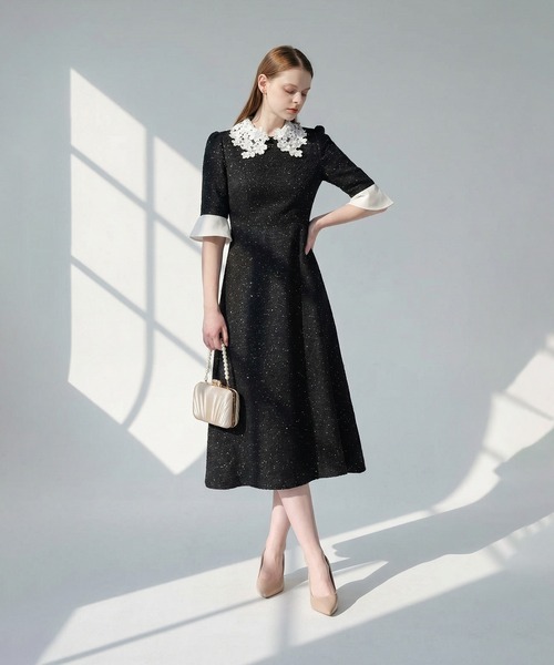 Leja（レジャ） ドレス 「LEJA」花柄レースカラースパンコール刺繍Aラ