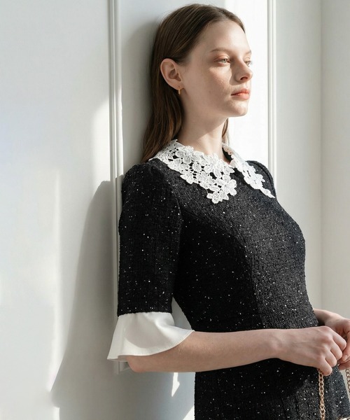 Leja（レジャ） ドレス 「LEJA」花柄レースカラースパンコール刺繍Aラ