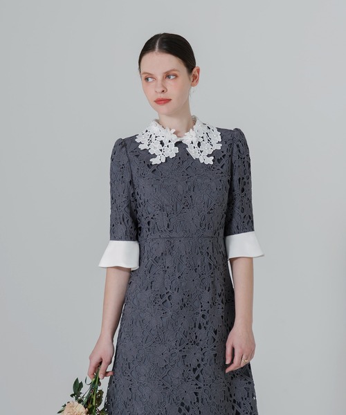 Leja（レジャ） ドレス 「LEJA」花柄レースカラースパンコール刺繍Aラ