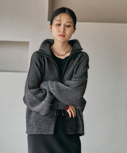 LEPSIM（レプシィム） カーディガン 7ゲージ配色リブZIPカーディガン2