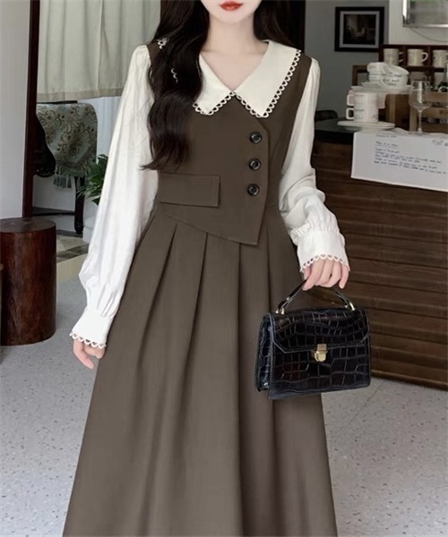 FREE STYLISTS ワンピース バイカラー セットアップ風フレアワンピース