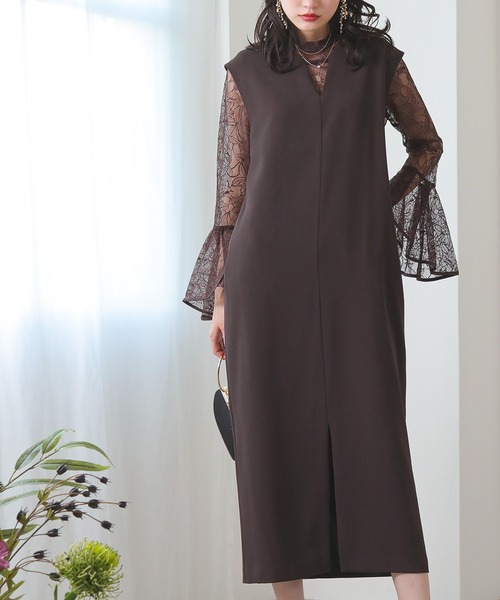 Kana ドレス ベルスリーブ スリット 2way ワンピース デイリー