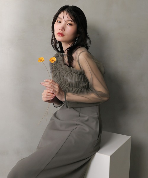 Kana ドレス チュールフリル カーブライン ドレス 結婚式 お呼ばれ