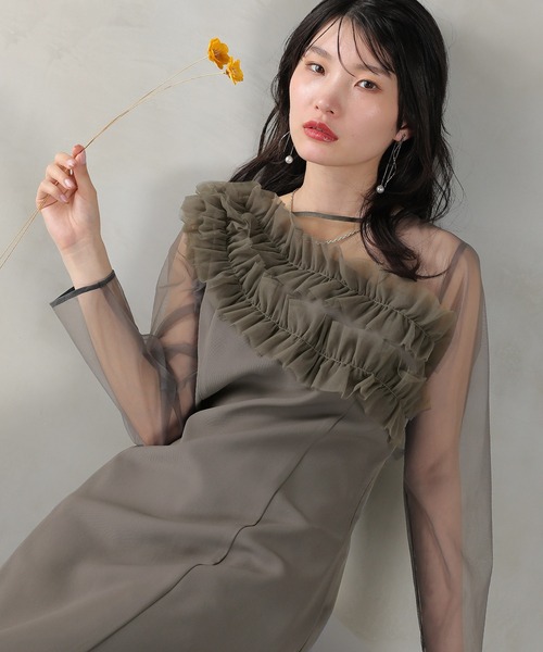 Kana ドレス チュールフリル カーブライン ドレス 結婚式 お呼ばれ