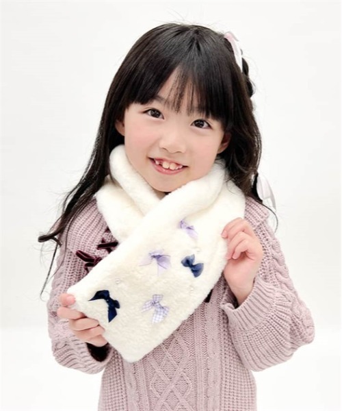 axes femme kids マフラー たっぷりリボンファーマフラー キッズ