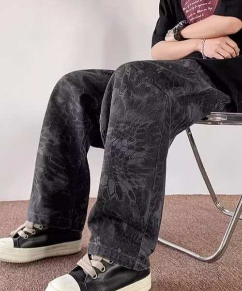 link lot ジーンズ ルーズシルエットスネークパターンワイドデニム