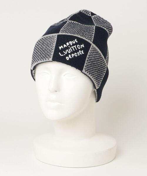 Louis Vuitton グレー チェック柄 ニット帽 LOUIS グレー VUITTON
