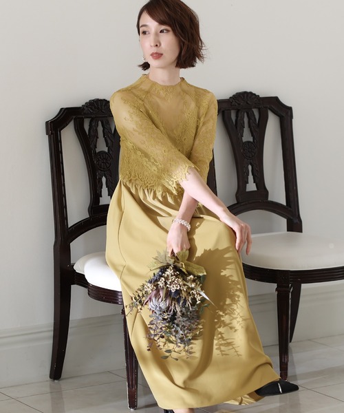 PourVous（プールヴー） ドレス ミモレ丈＆七分袖フォーマルレース