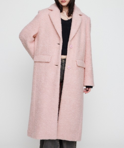 YARRA ヤラウール混合 ボタン付きチェスターコートピンク