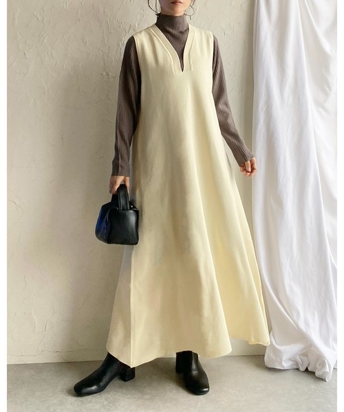 She's Closet ワンピース 深Vネックノースリーブロング丈Aライン