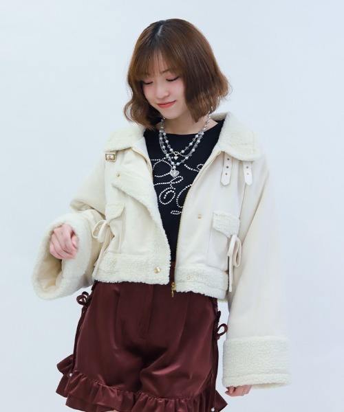 axes femme POETIQUE ピーコート pコート フェイクスエード×ボアコート