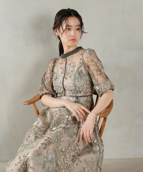 Kana ドレス シック フラワー刺繍 パーティー ドレス 結婚式 お呼ばれ