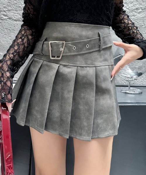 Ada. スカート ヴィンテージライク フェイクレザー ベルトデザイン