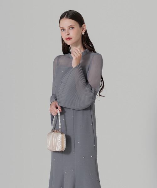 Leja（レジャ） ドレス 「LEJA」パールビジュー付き透け感プリーツ