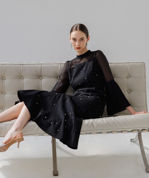 Leja（レジャ） ドレス 「LEJA」パールビジュー付き透け感プリーツ