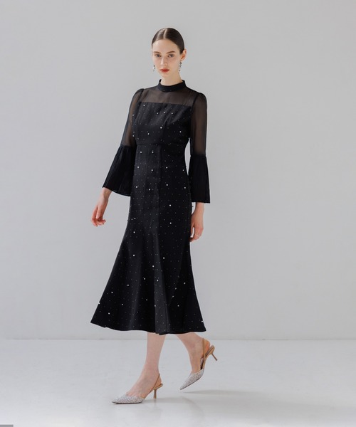 Leja（レジャ） ドレス 「LEJA」パールビジュー付き透け感プリーツ