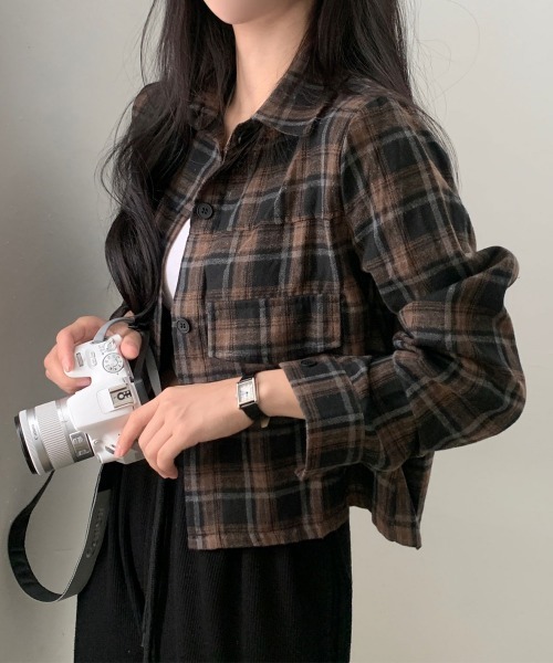 SEN TOKYO ブラウス シャツ ショート丈 チェック柄シャツ ジャケット