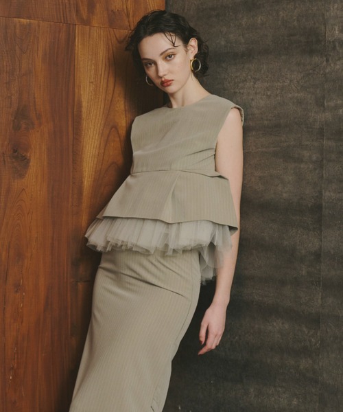 ANDRESD ドレス ピンストライプペプラムセットアップドレス