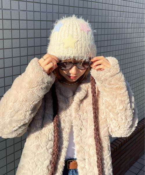 ニット帽 ニットキャップ 「HIKA」星モチーフモヘア風ニットCAP