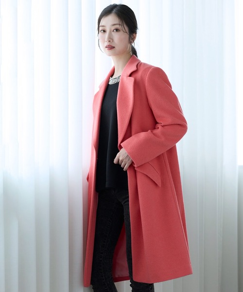 YARRA ヤラ ウール混合 ボタン付きチェスターコート ピンク YARRA