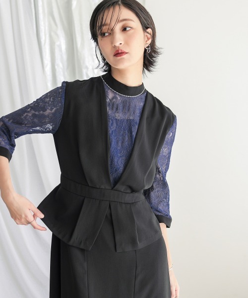 Callarus ドレス 「Callarus」スタンドカラーレース切替デザイン