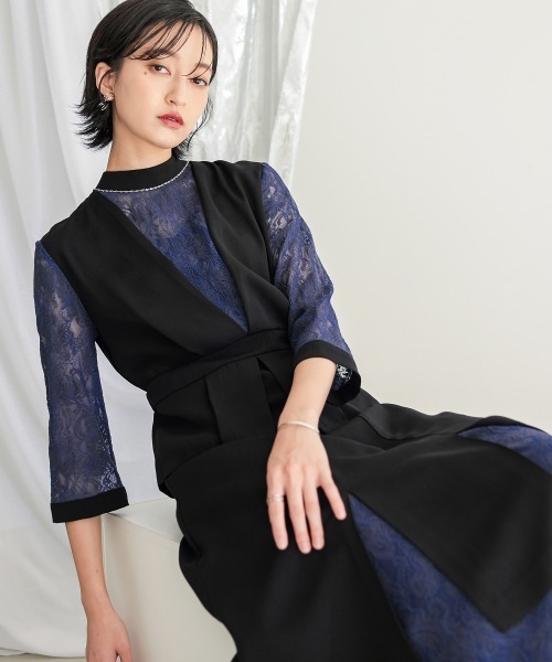 Callarus ドレス 「Callarus」スタンドカラーレース切替デザイン