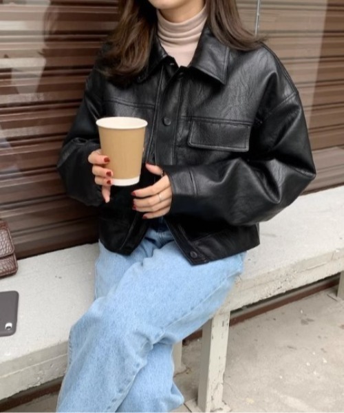 sorule ブルゾン アウター フェイクレザーショートジャケット
