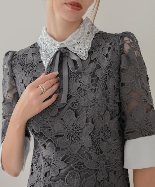 Leja（レジャ） ドレス 「LEJA」パールカラーボウタイフラワーレース