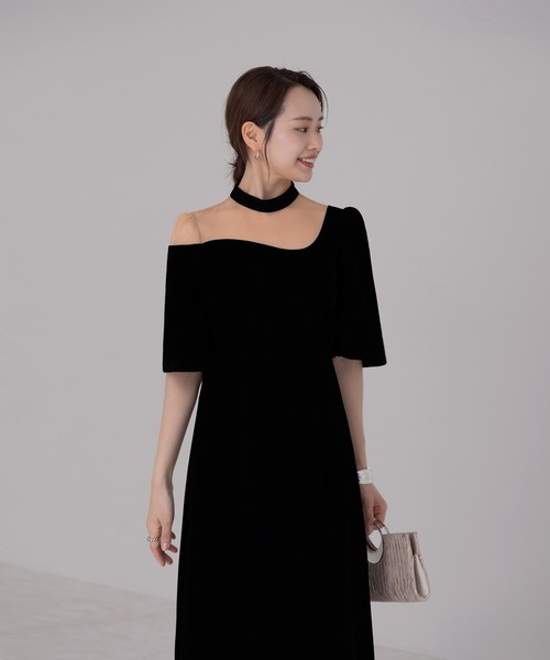 Leja（レジャ） ドレス 「LEJA」花柄刺繍スパンコールベロアスリットI