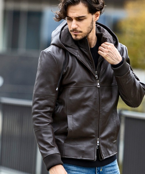 美品AKM エーケイエムレザージャケット羊革本革カシミヤ 黒M