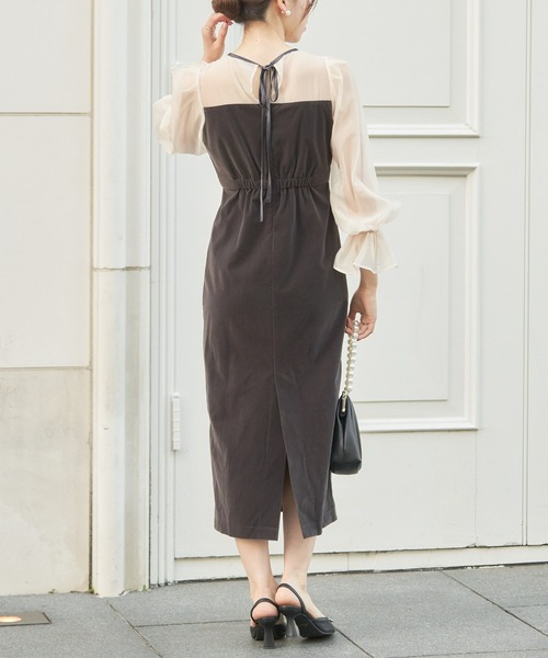 Chico（チコ） ドレス 「2サイズ展開」配色シースルータイトロング